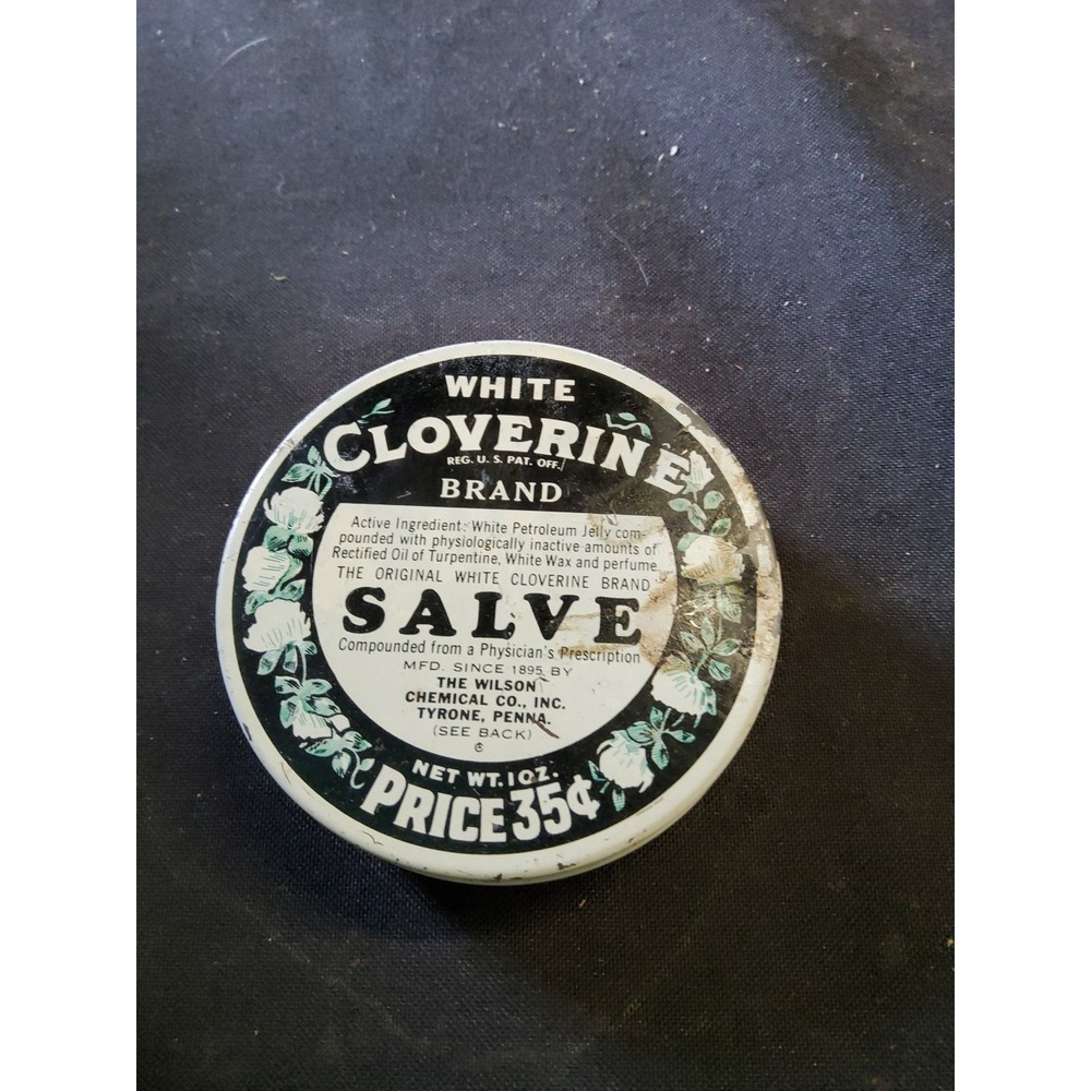white cloverine tin